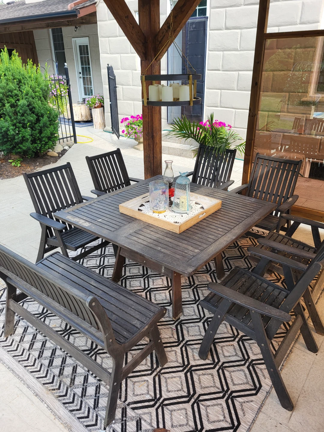 Jensen Leisure Outdoor Dining Set - Table, 4 Chairs & Bench