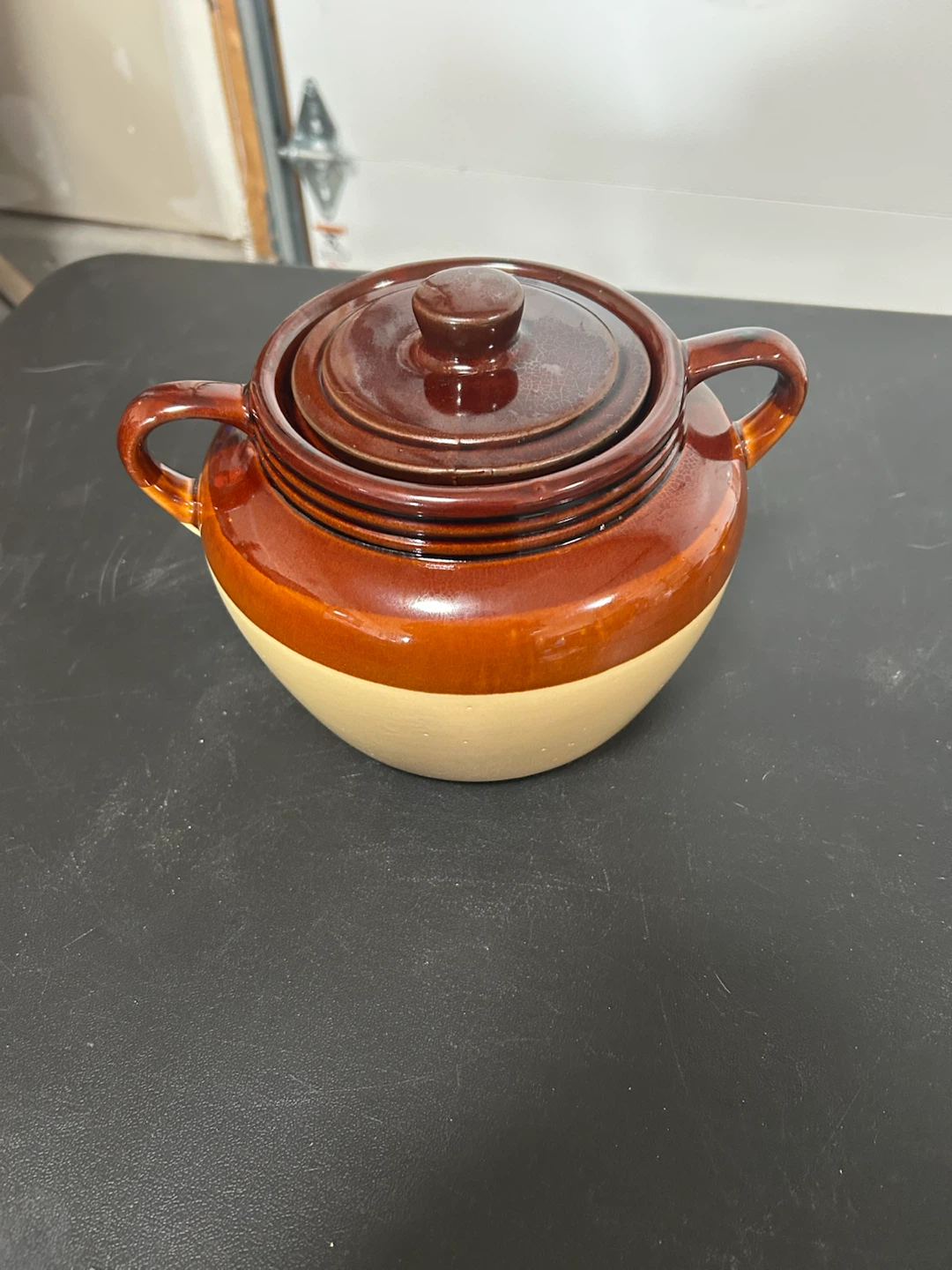 Vintage Brown and Tan Crock Pot with Lid