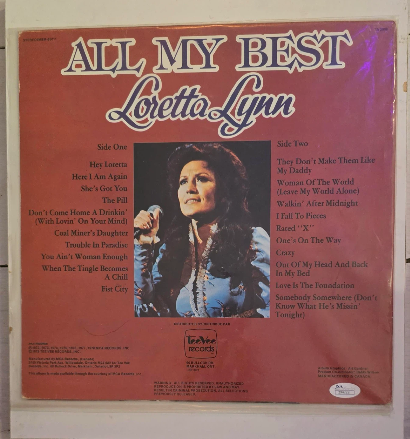 Loretta Lynn All My Best Signed Vinyl Record - photo 2