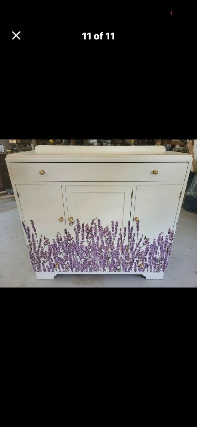 White Accent Cabinet with Lavender Decal