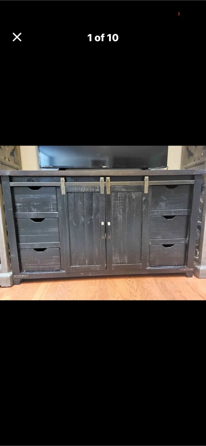 Laurel Foundry Dark Wood Media Console with Sliding Barn Doors