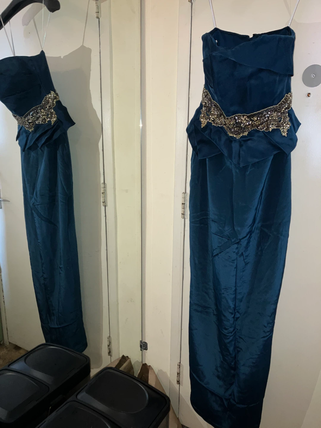 Teal Strapless Gown with Beaded Embellishment