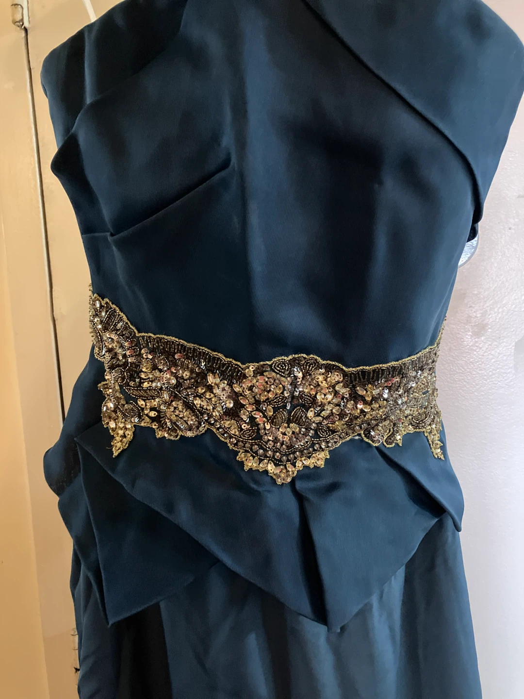 Teal Strapless Gown with Beaded Embellishment - photo 3