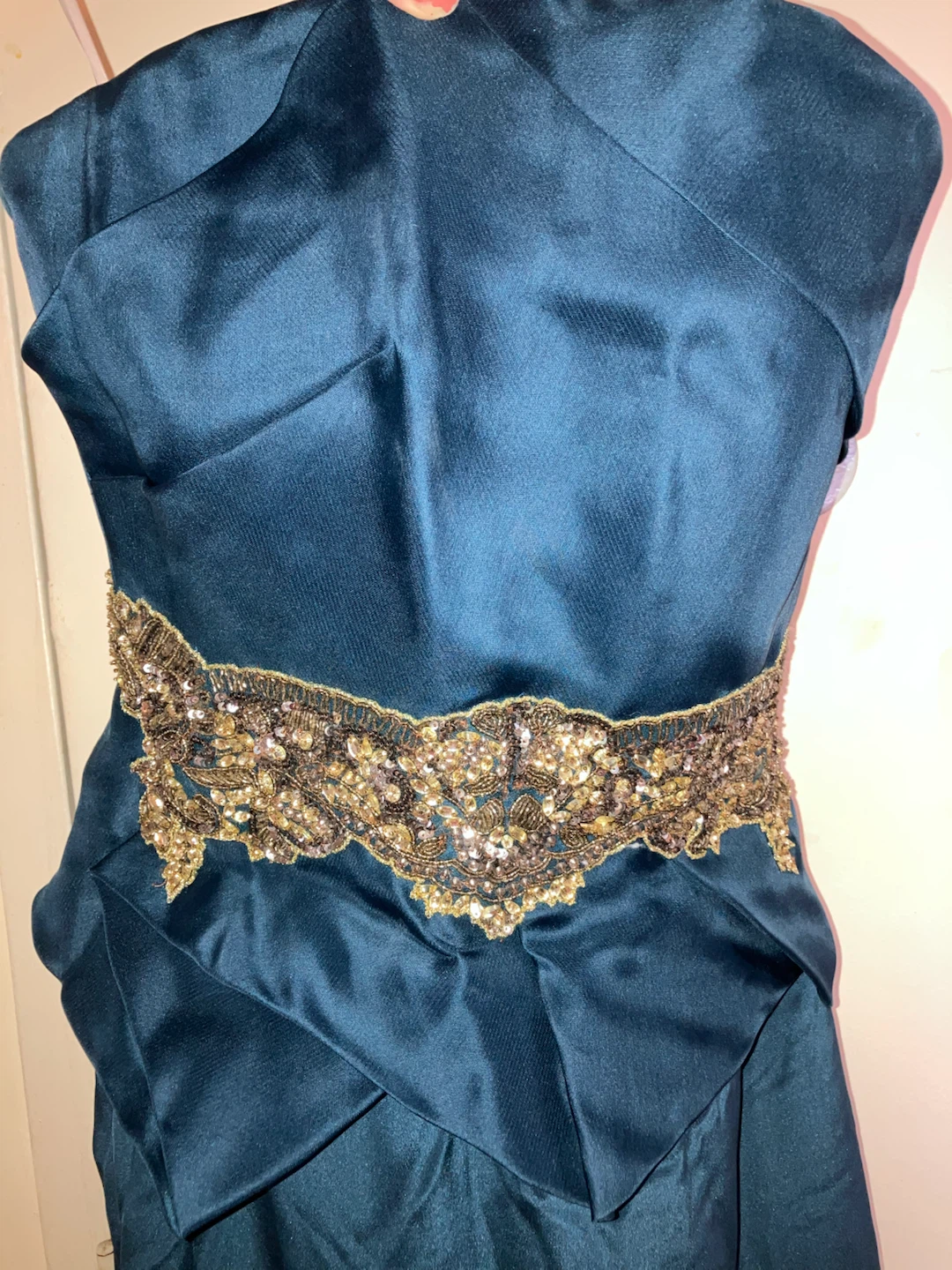 Teal Strapless Gown with Beaded Embellishment - photo 4