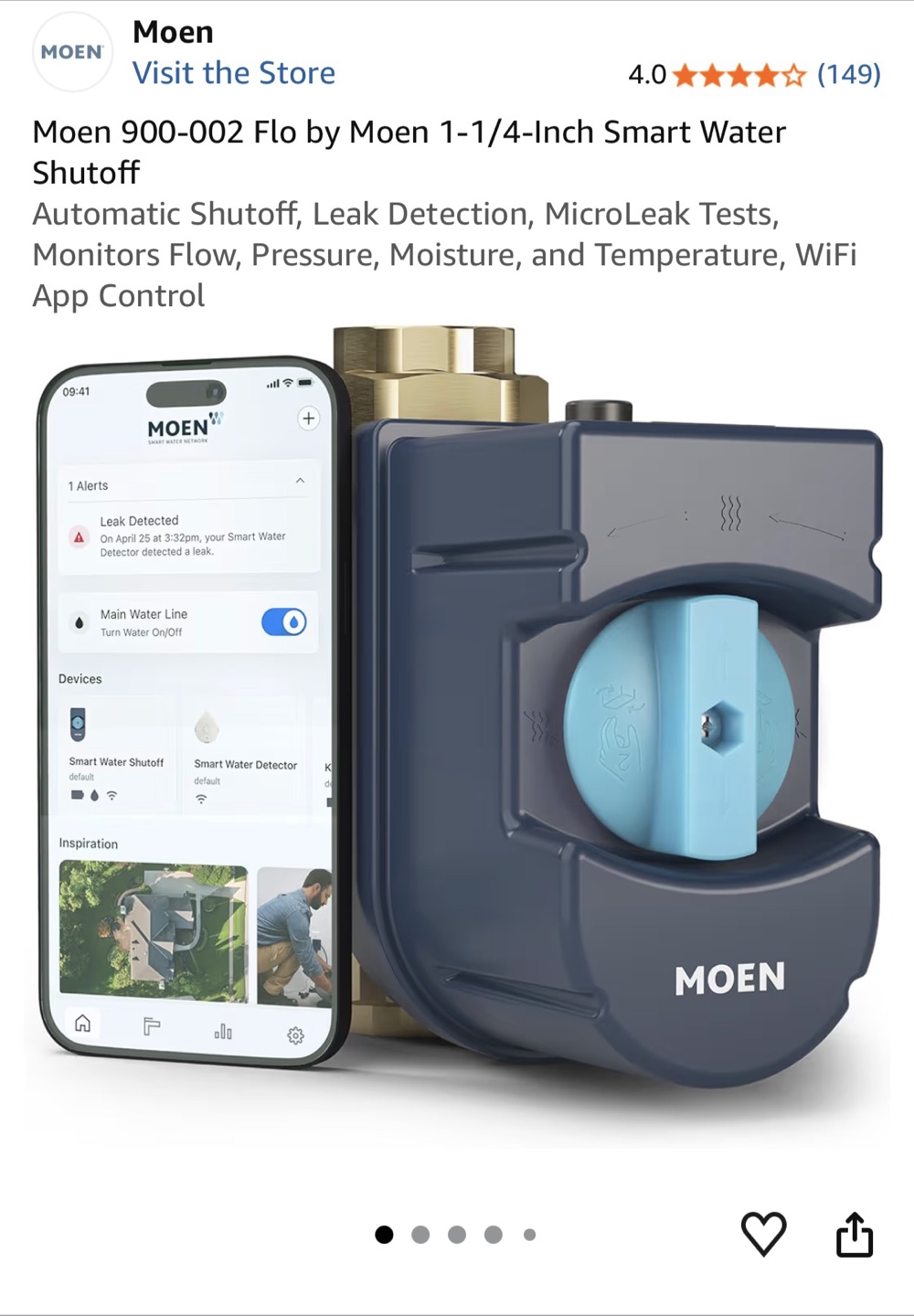 MSRP $1400+ Moen 900-002 Flo 1-1/4-Inch Smart Water Shutoff
