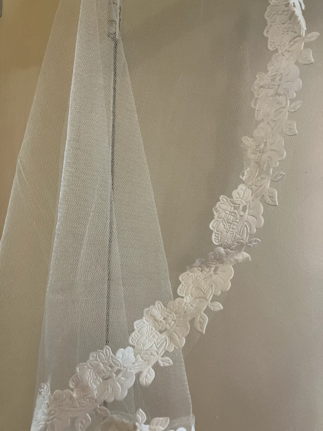 White Wedding Veil with Floral Trim - photo 5