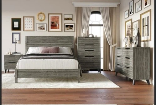 4 piece grey wood bedroom set brand new in box