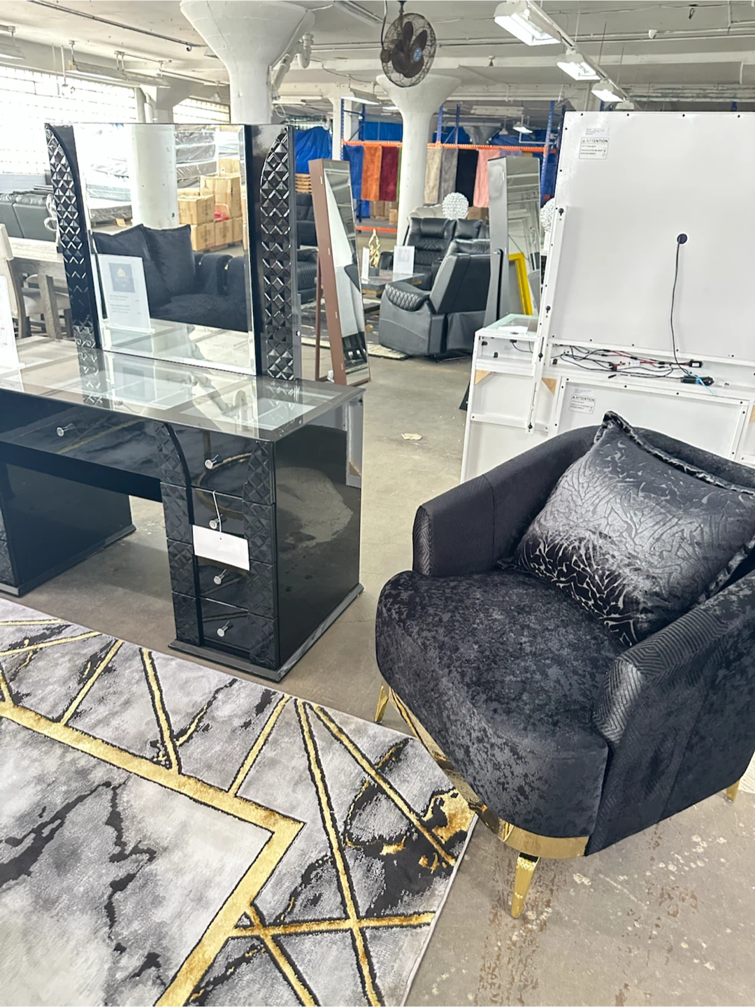 Black Velvet Sofa, loveseat, and recliner with Gold Accents - photo 3
