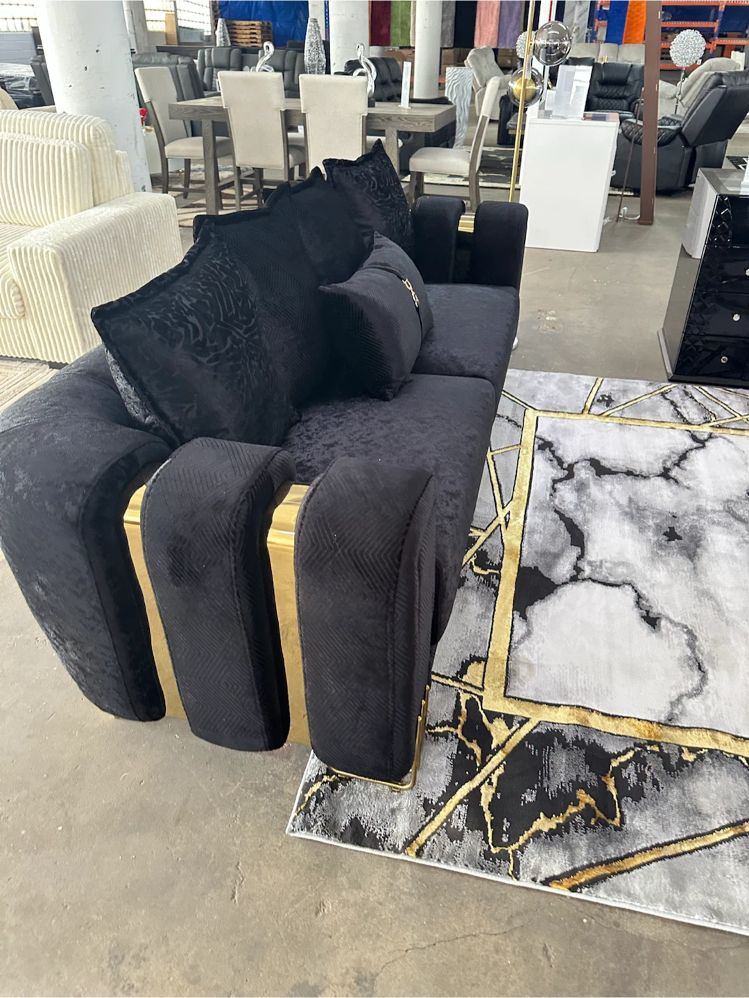Black Velvet Sofa, loveseat, and recliner with Gold Accents - photo 4