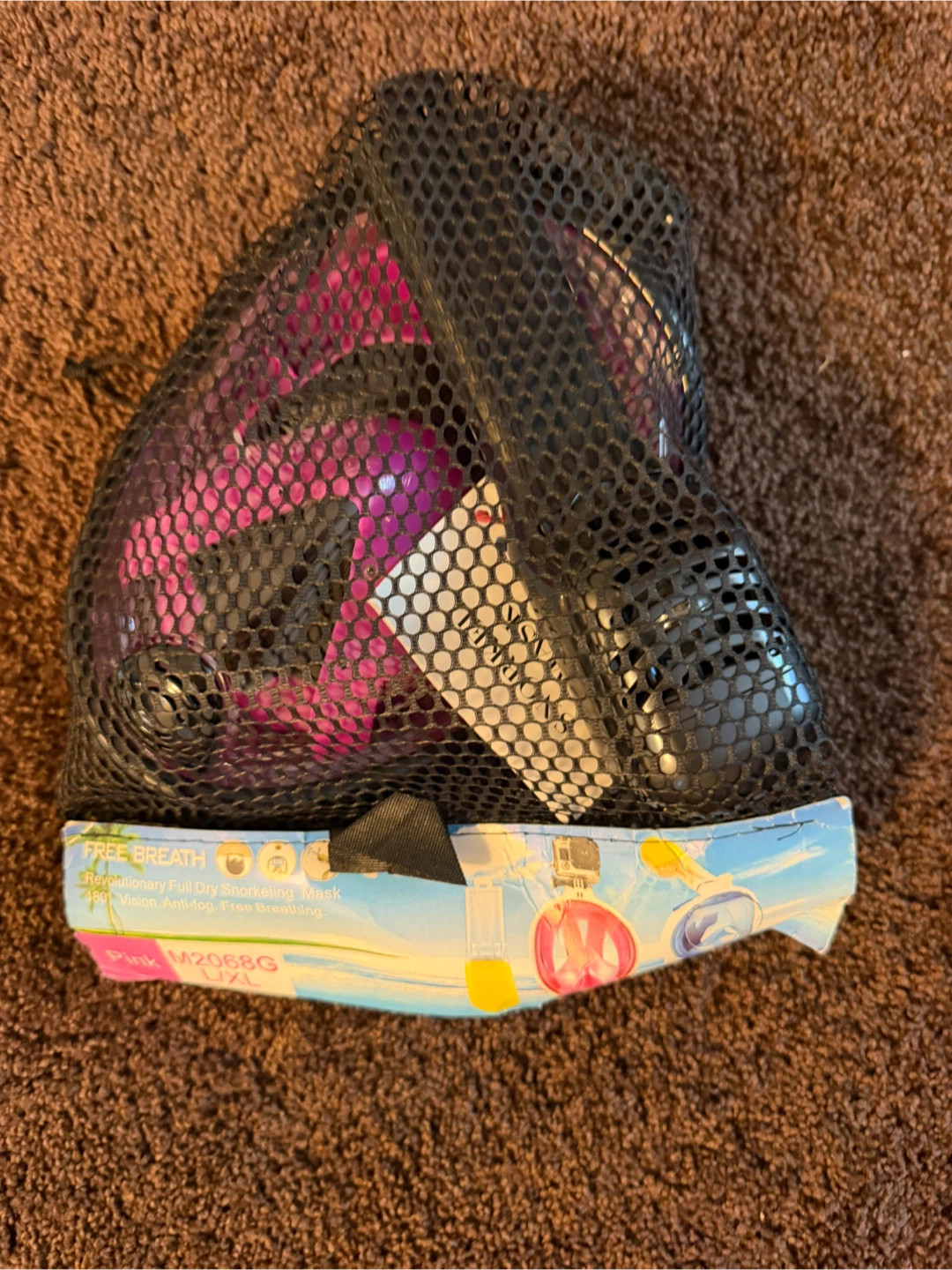 FREE BREATH Full Dry Snorkeling Mask L/XL Pink