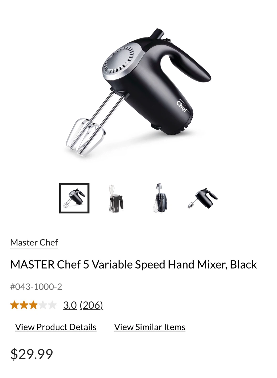 MASTER Chef 5 Variable Speed Hand Mixer, Black - photo 3