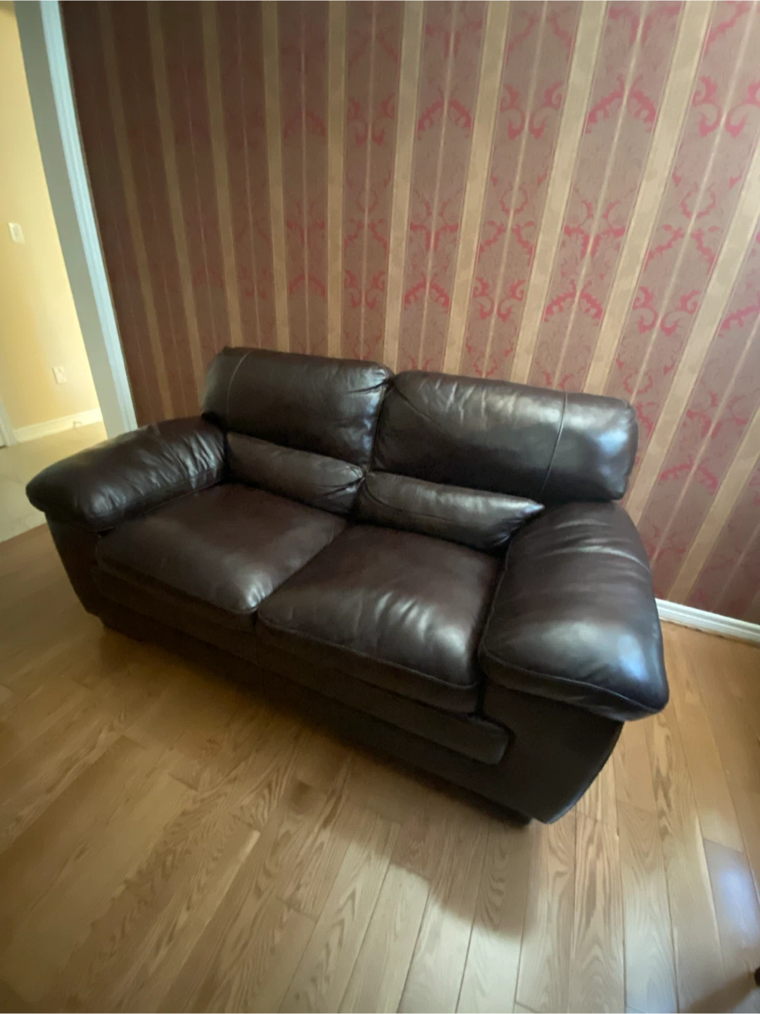 Dark Brown Leather Loveseat