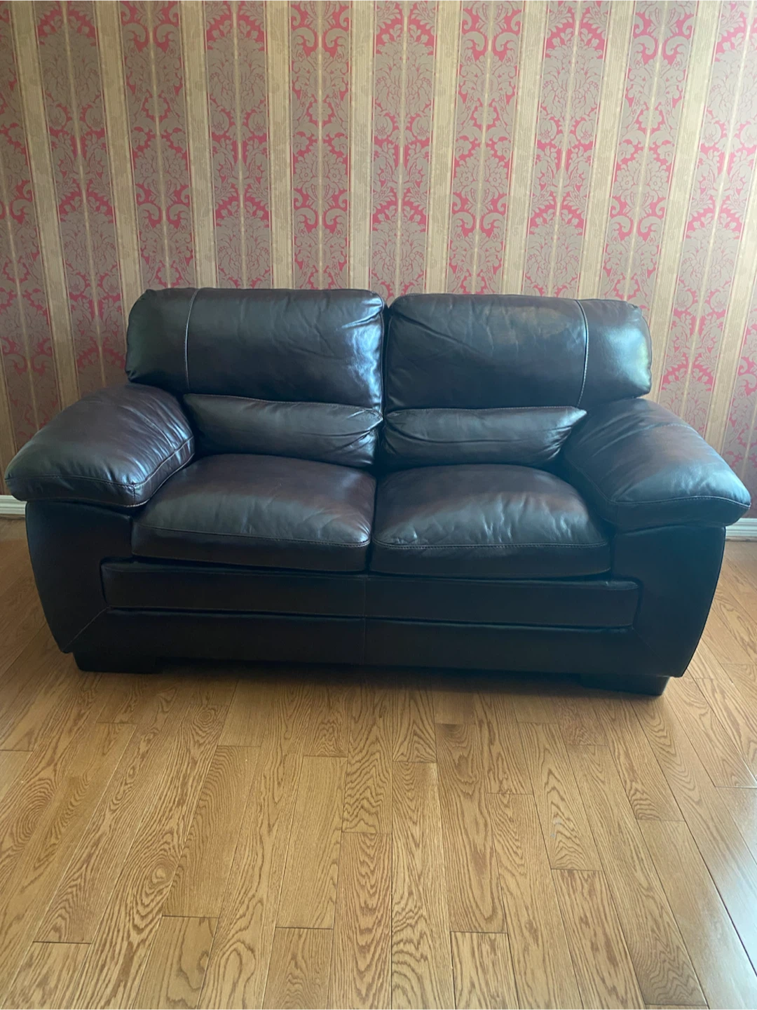 Dark Brown Leather Loveseat - photo 2