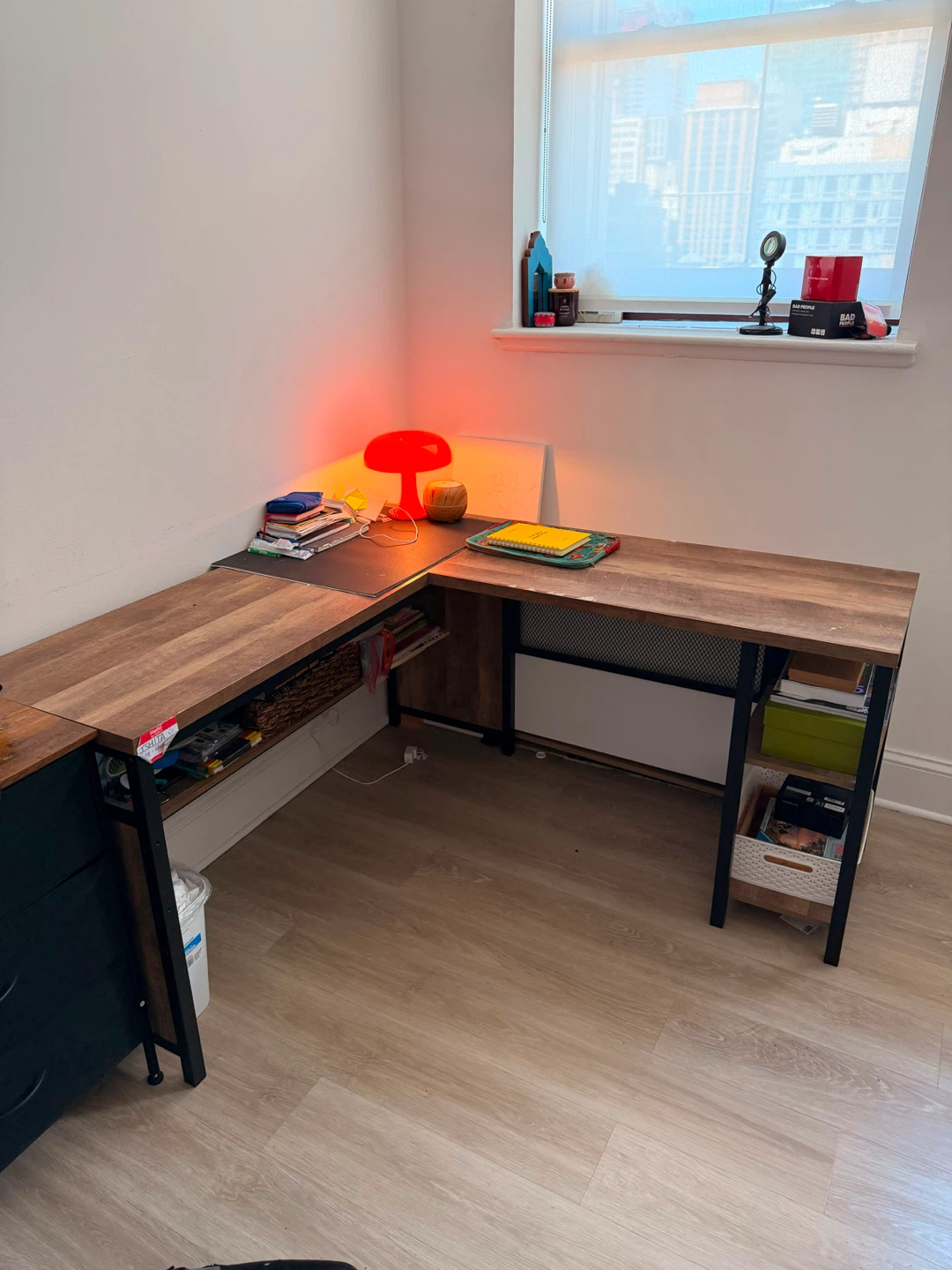 L-Shaped Corner Desk with Wood Finish