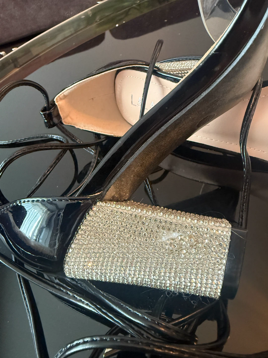 LALA IKAI Black Strappy Heels with Rhinestones - photo 4
