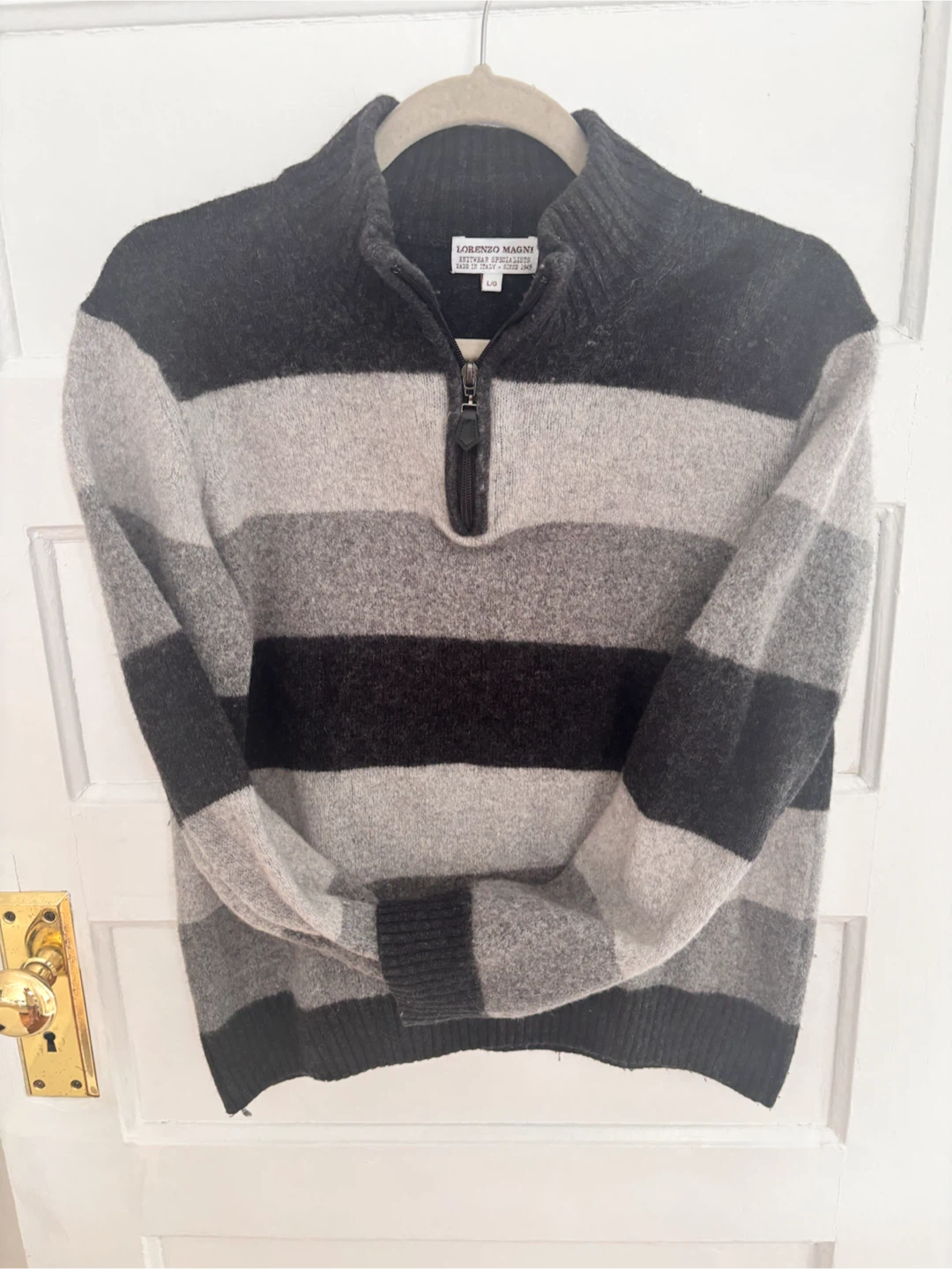 Lorenzo Magni Men's Striped 1/4 Zip Sweater L/G