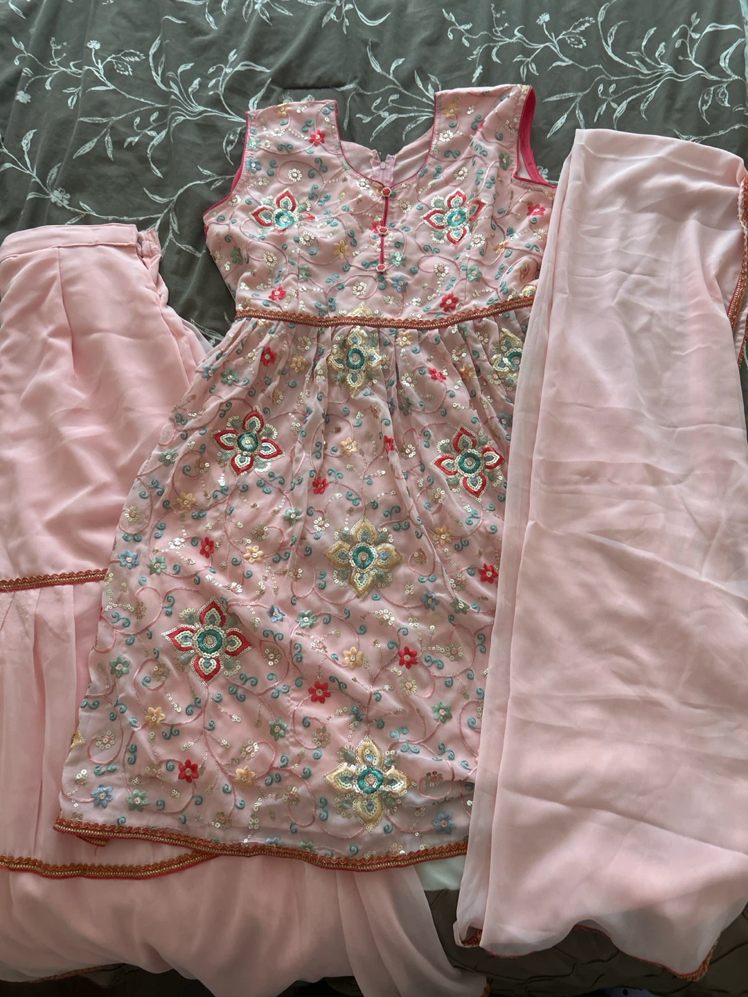 3pc Pink Embroidered Sharara