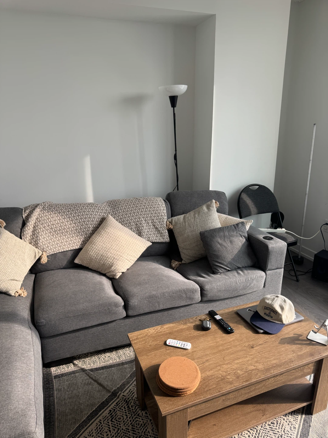 Grey Sectional Couch with 2 Pillows & Built-In Storage - photo 2