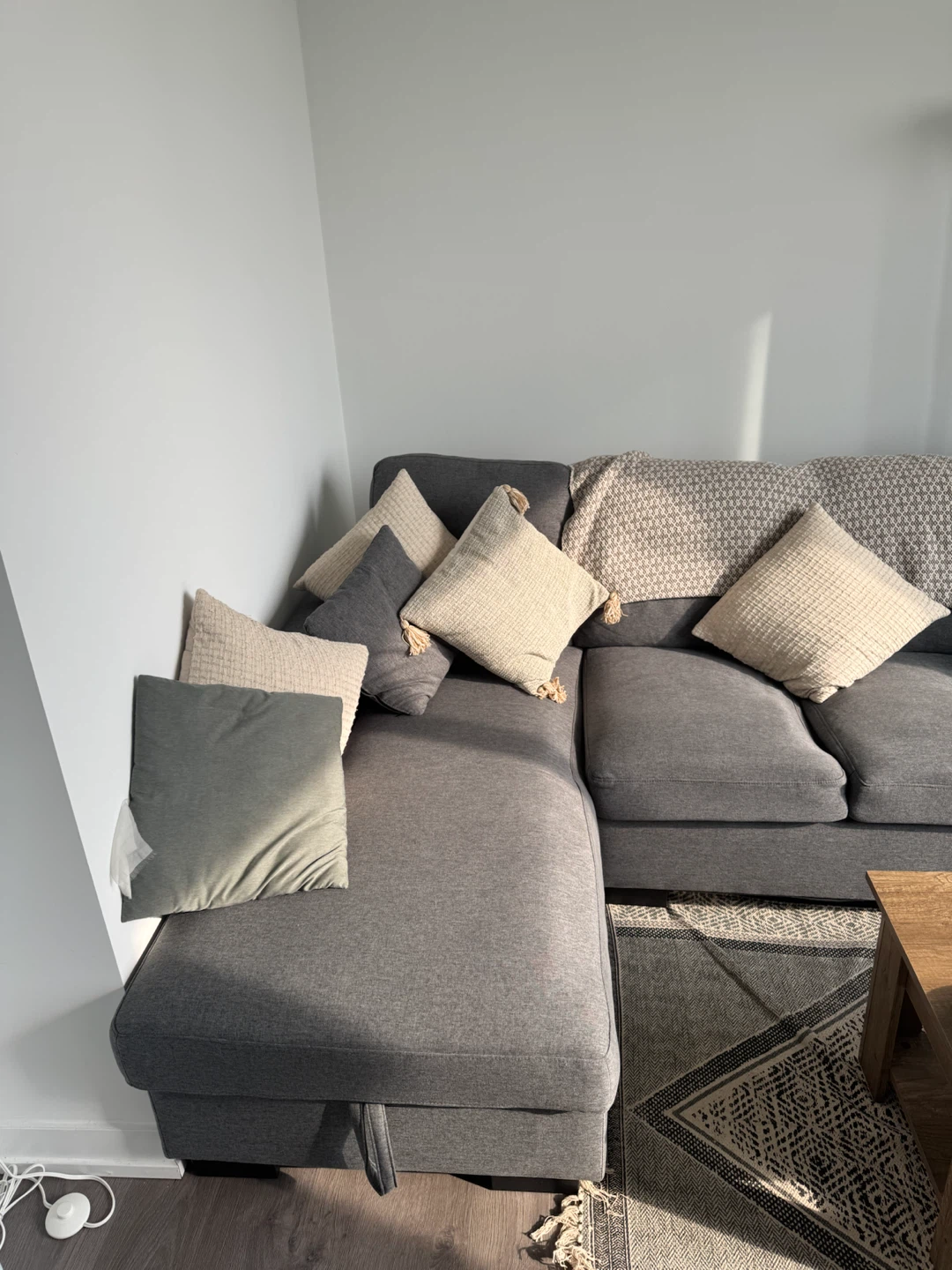 Grey Sectional Couch with 2 Pillows & Built-In Storage - photo 3