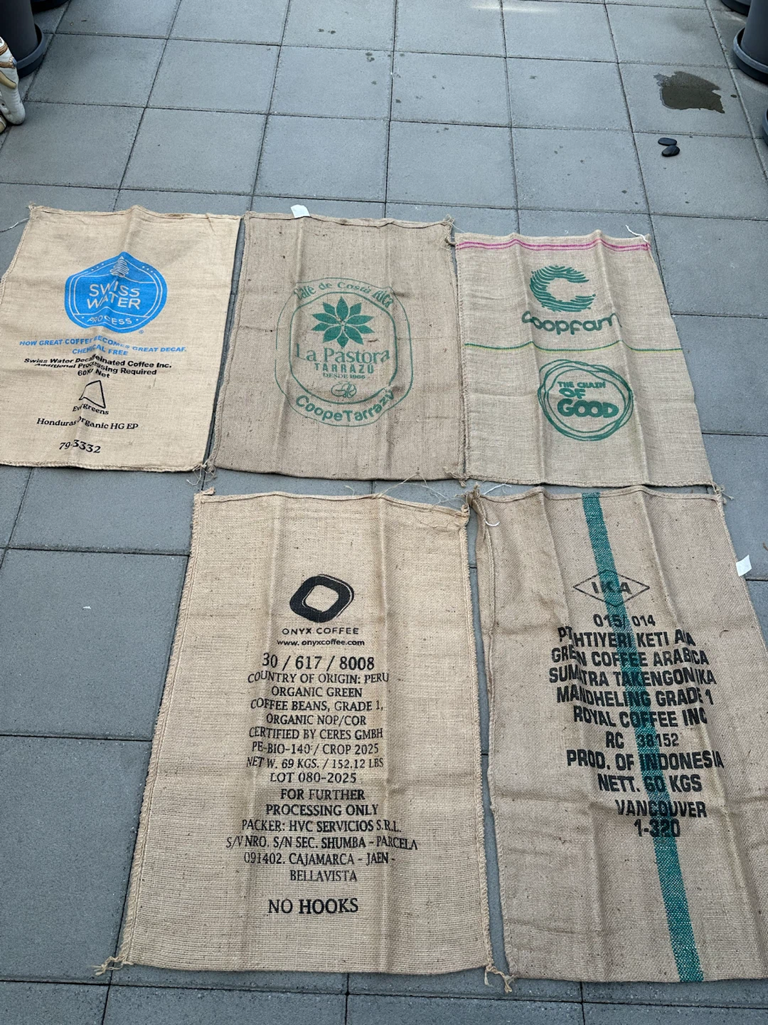 Mixed Lot of 5 Burlap Coffee Sacks