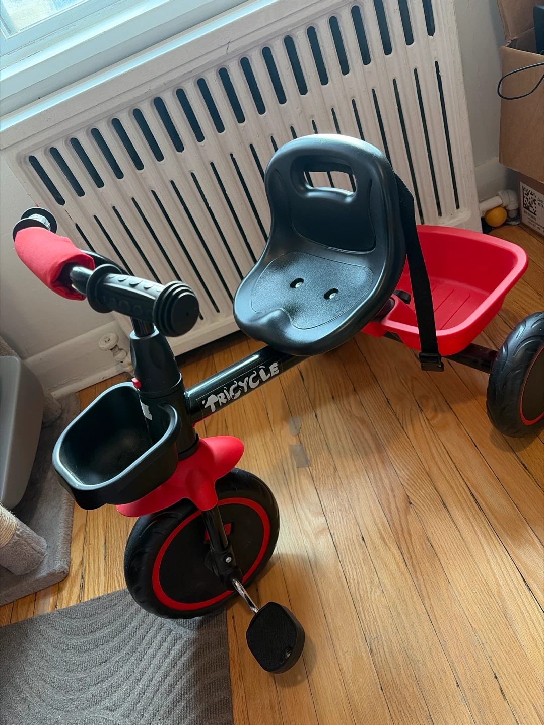 Red and Black Toddler Tricycle with Basket