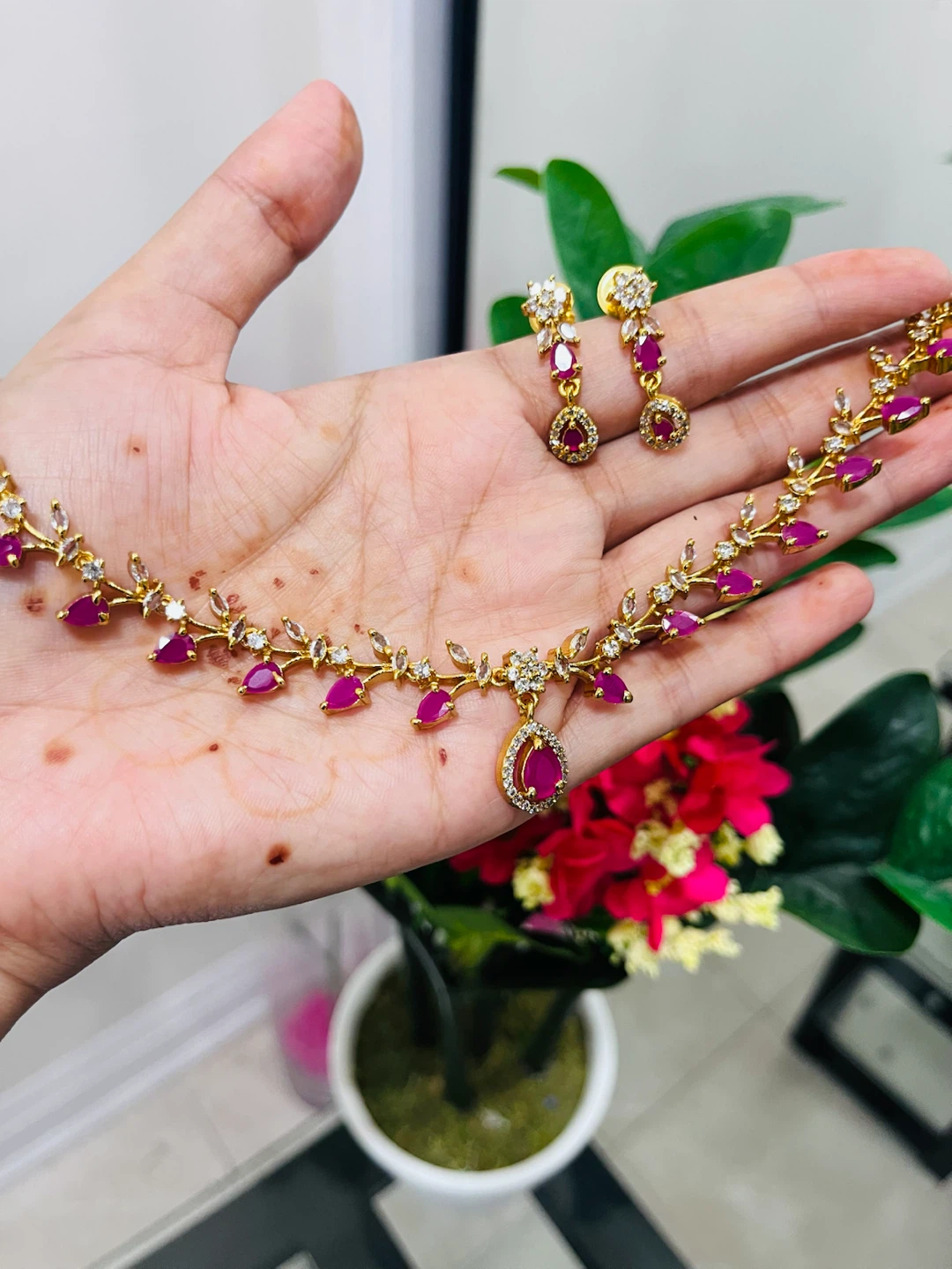 Gold Tone Necklace and Earring Set with Colorful Stones - photo 4