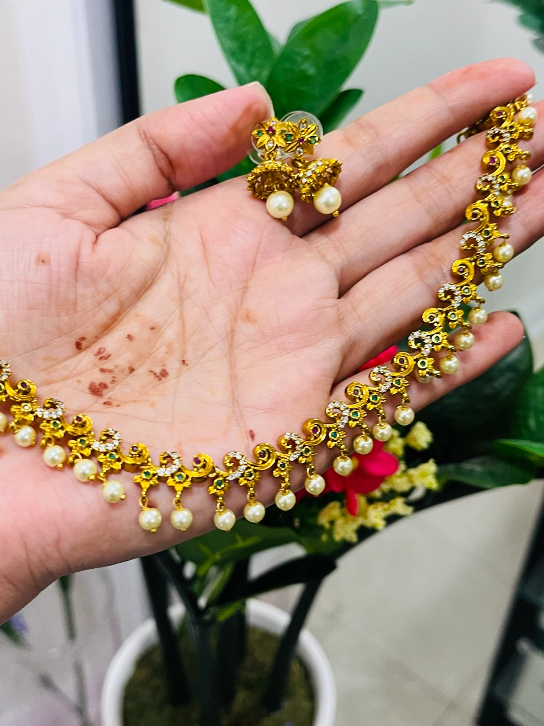 Gold Tone Necklace and Earring Set with Colorful Stones - photo 5