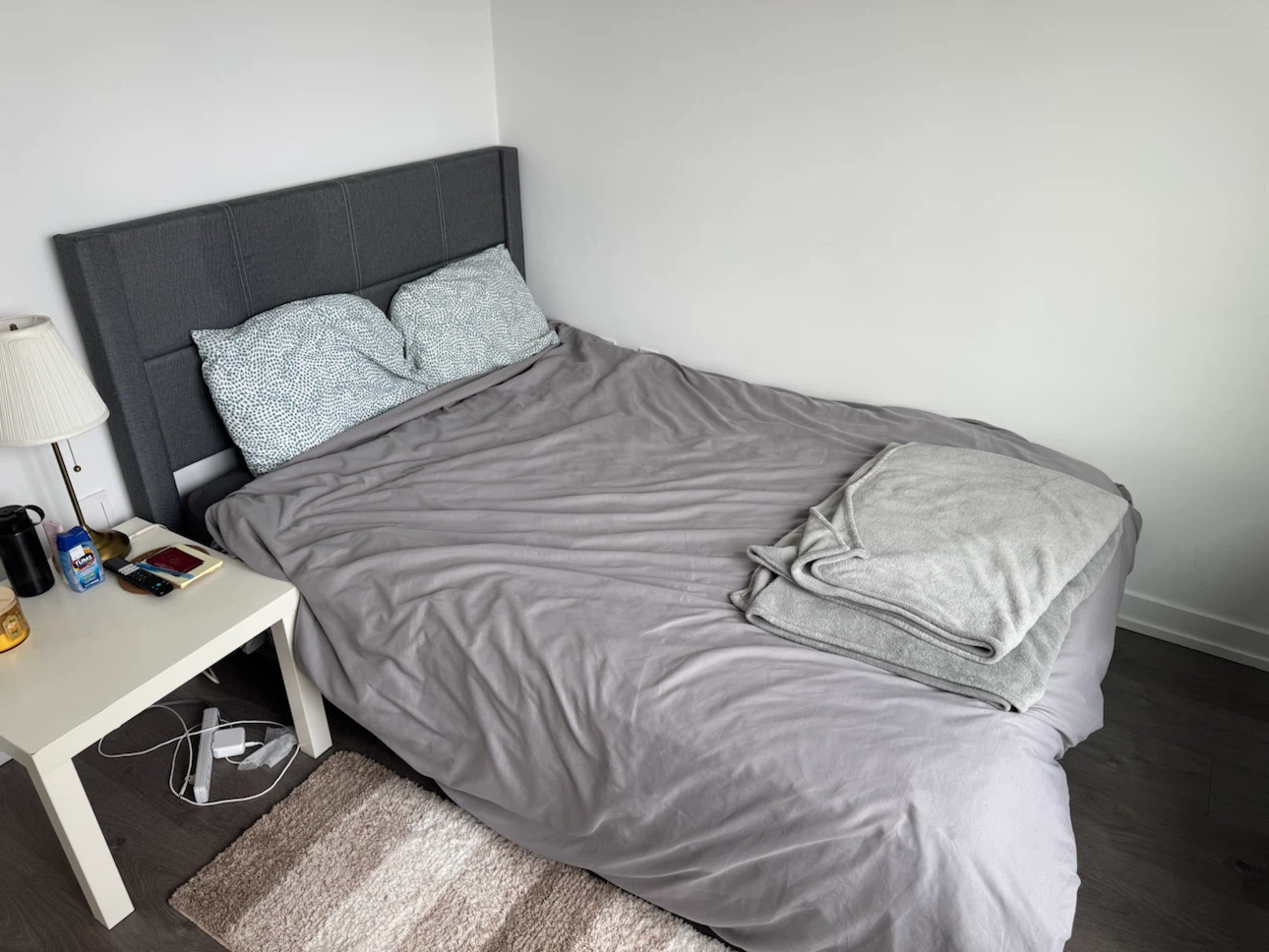 Grey Upholstered Bed (with Mattress, Duvet & Pillows)