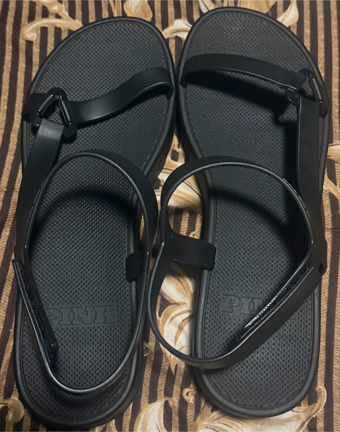 PINK Black Strappy Sandals