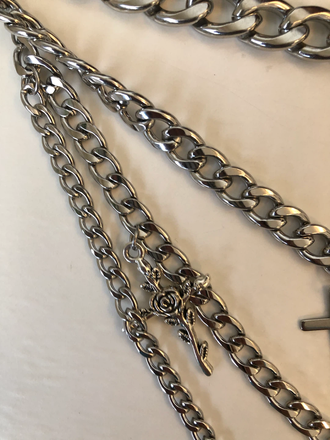 Multi-Layer Chain necklace with Skull, Cross, and Rose Charms - photo 2