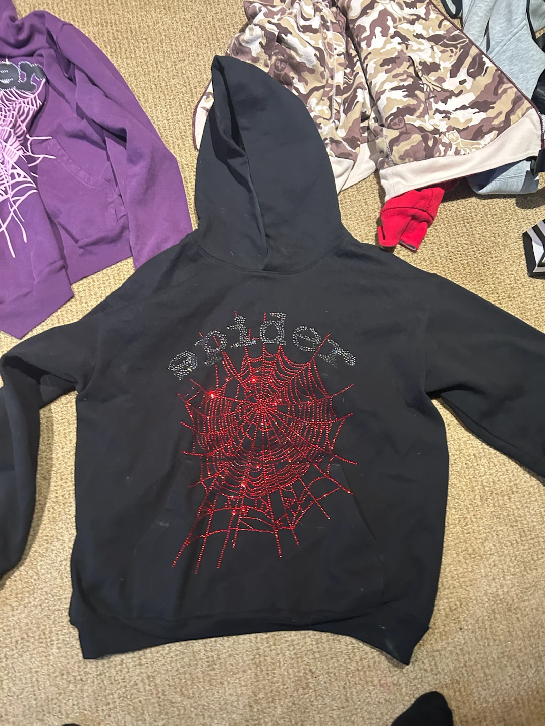 Sp5der OG Rhinestone Logo Hoodie - Black XL
