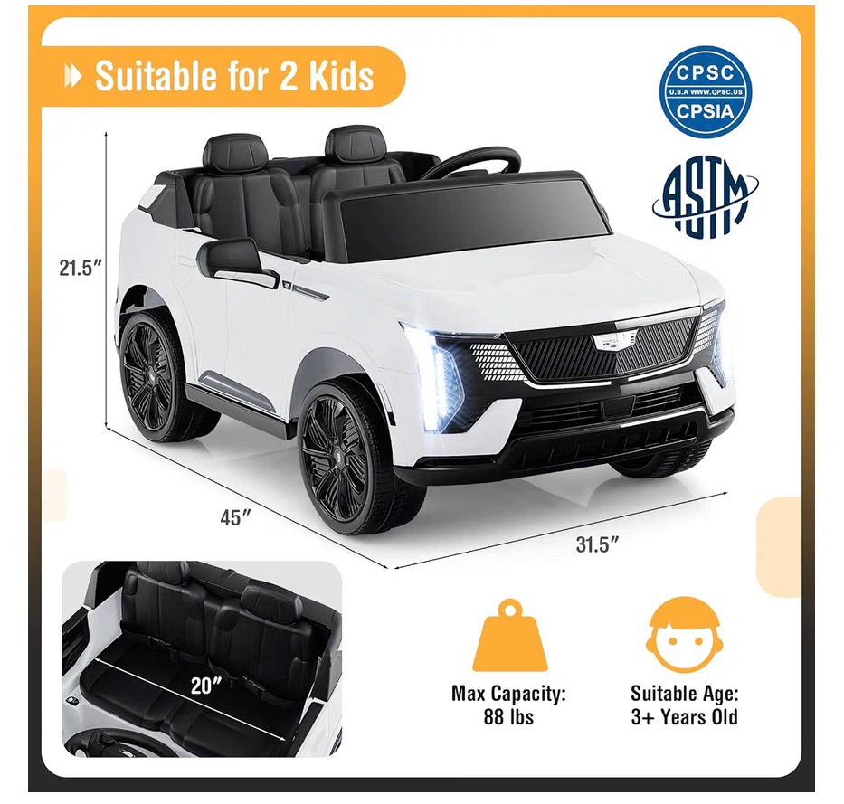 White Ride-On Car for 2 Kids