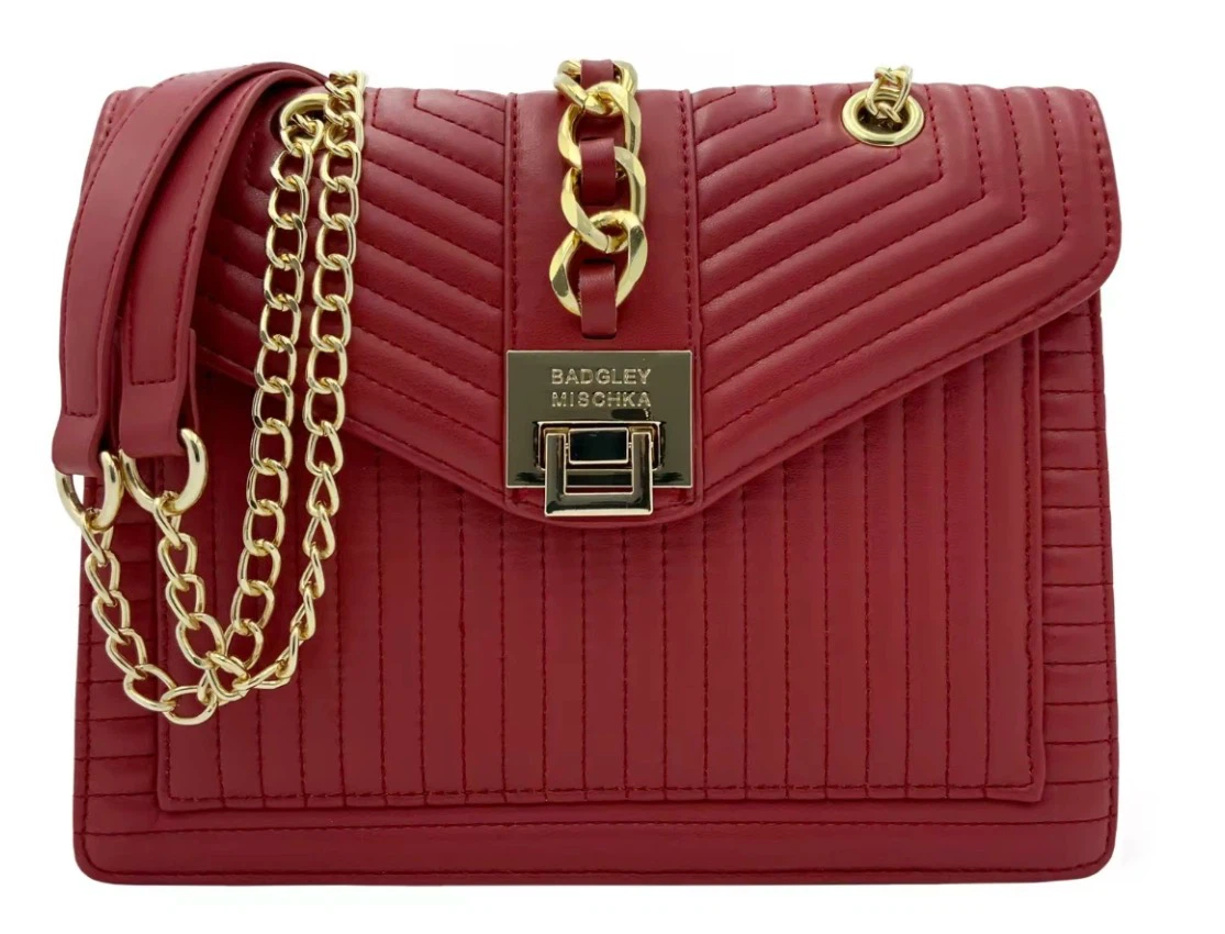 Badgley Mischka Red Quilted Chain Shoulder Bag