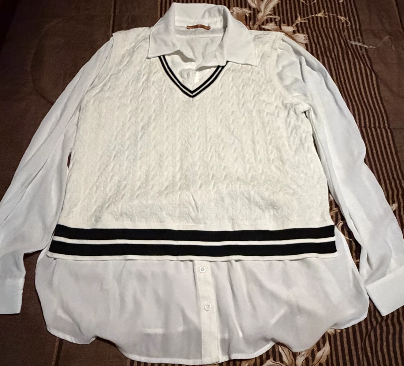 Women's White Layered Blouse with Sweater Vest