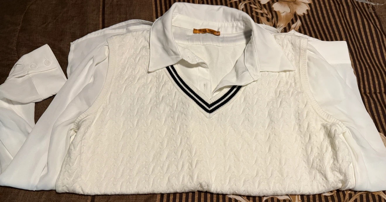 Women's White Layered Blouse with Sweater Vest - photo 2
