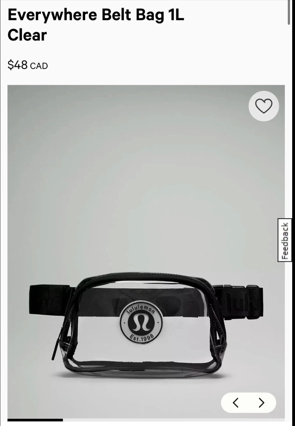 NEW Lululemon Everywhere Belt Bag 1L Clear