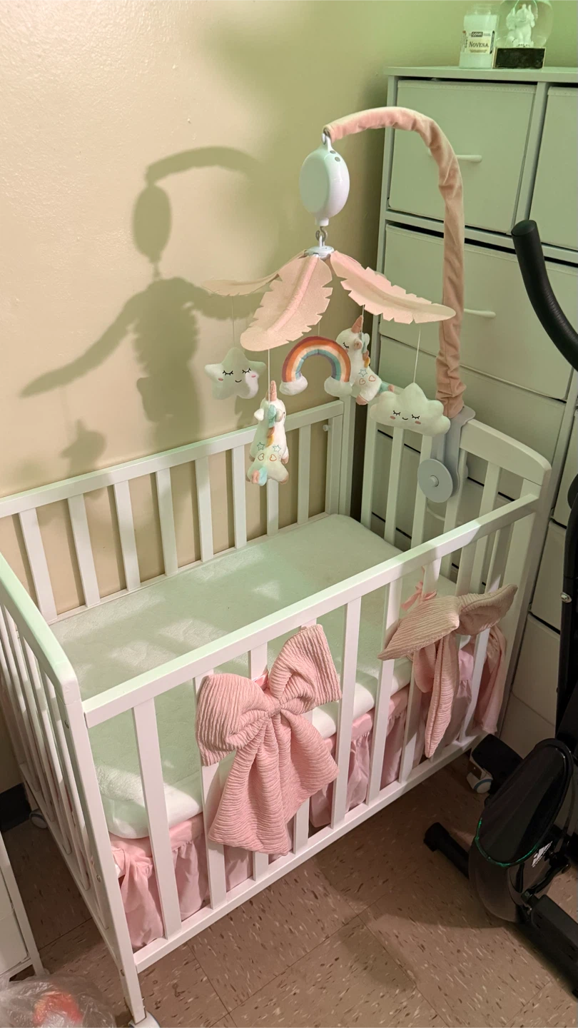 White Baby Crib with Pink Unicorn Mobile - photo 2