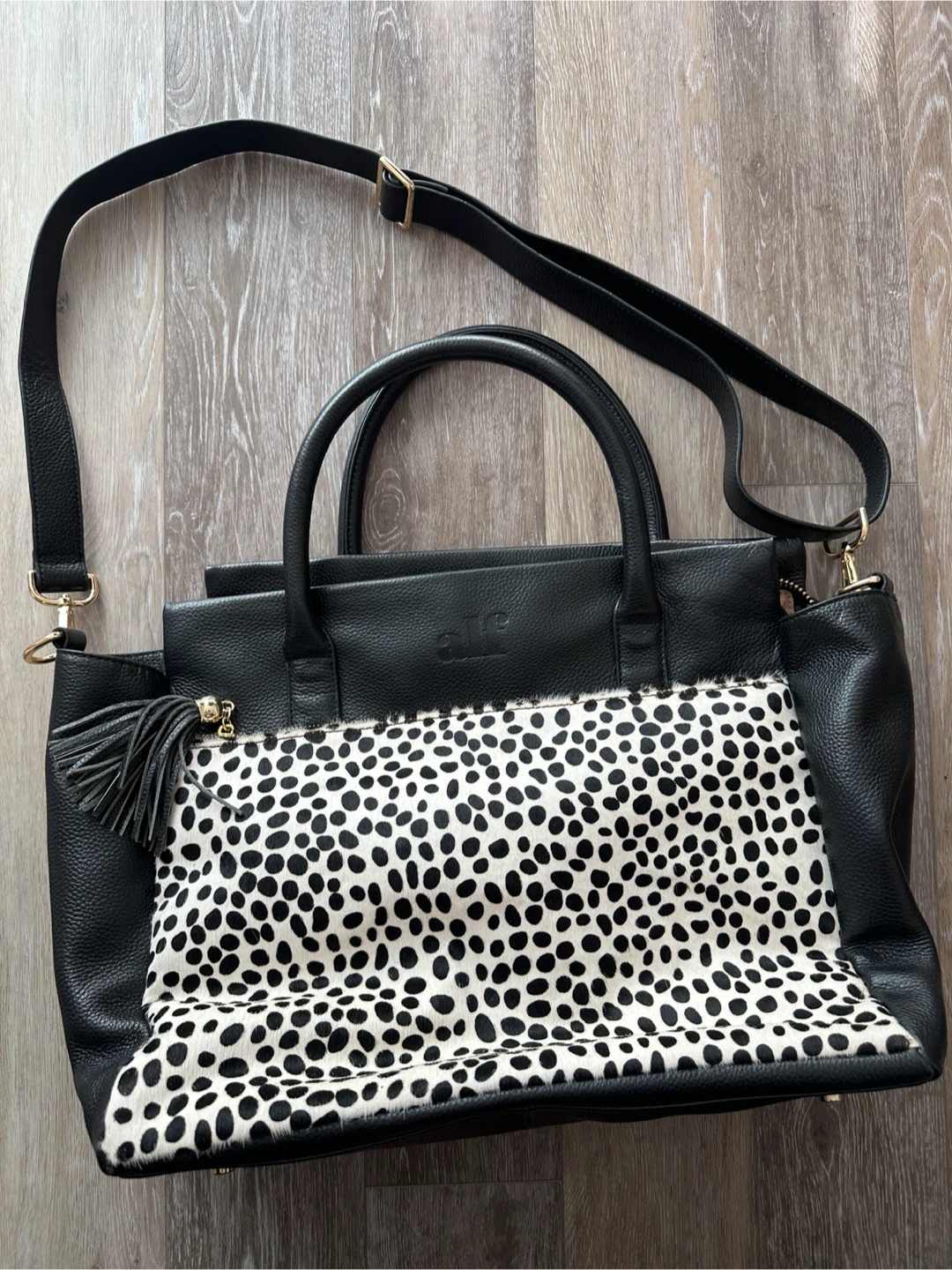 ALF Black Leather and Calf Hair Tote Bag