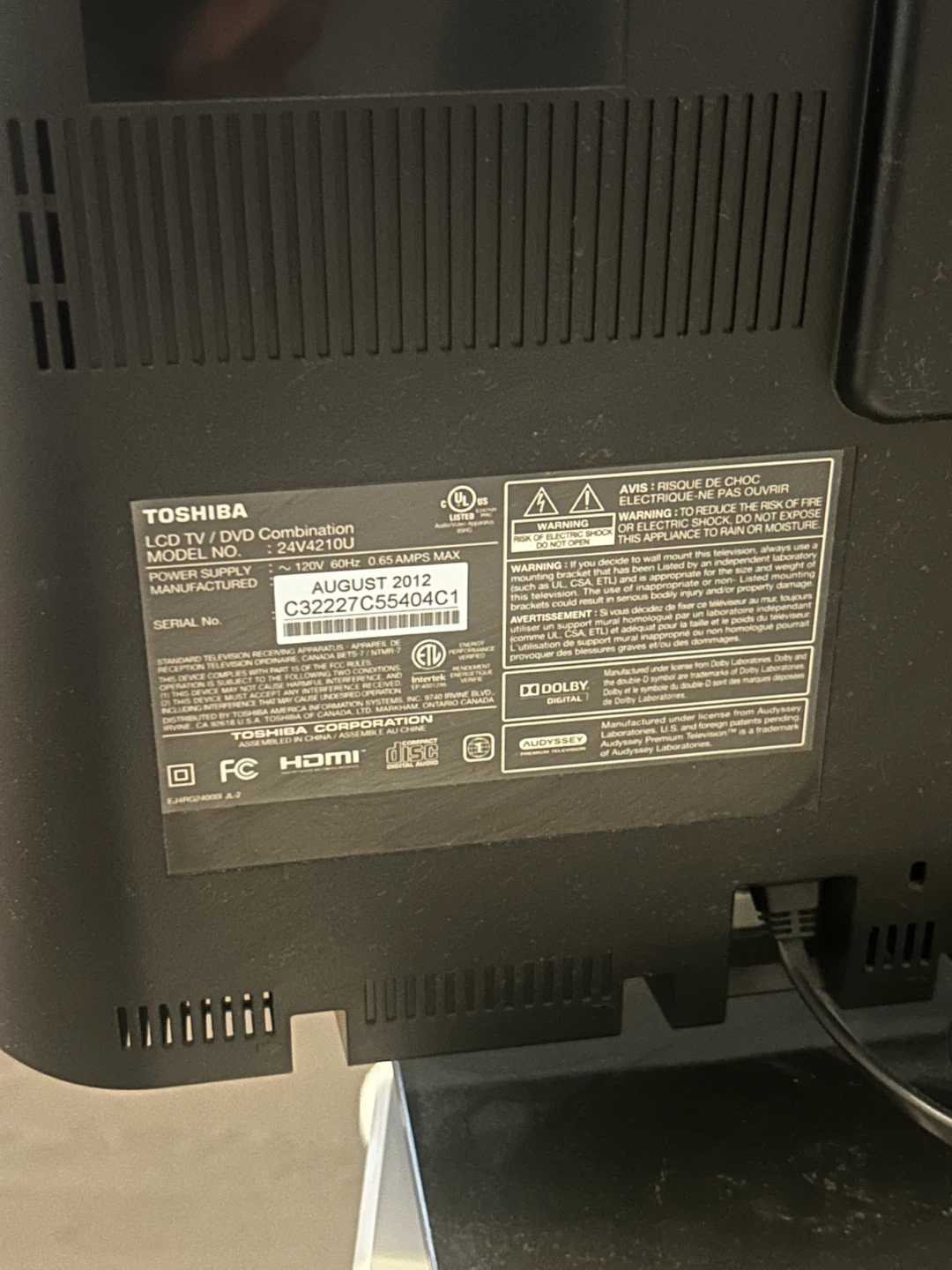 Toshiba LCD TV/DVD Combination 24" - Model 24V4210U - photo 3
