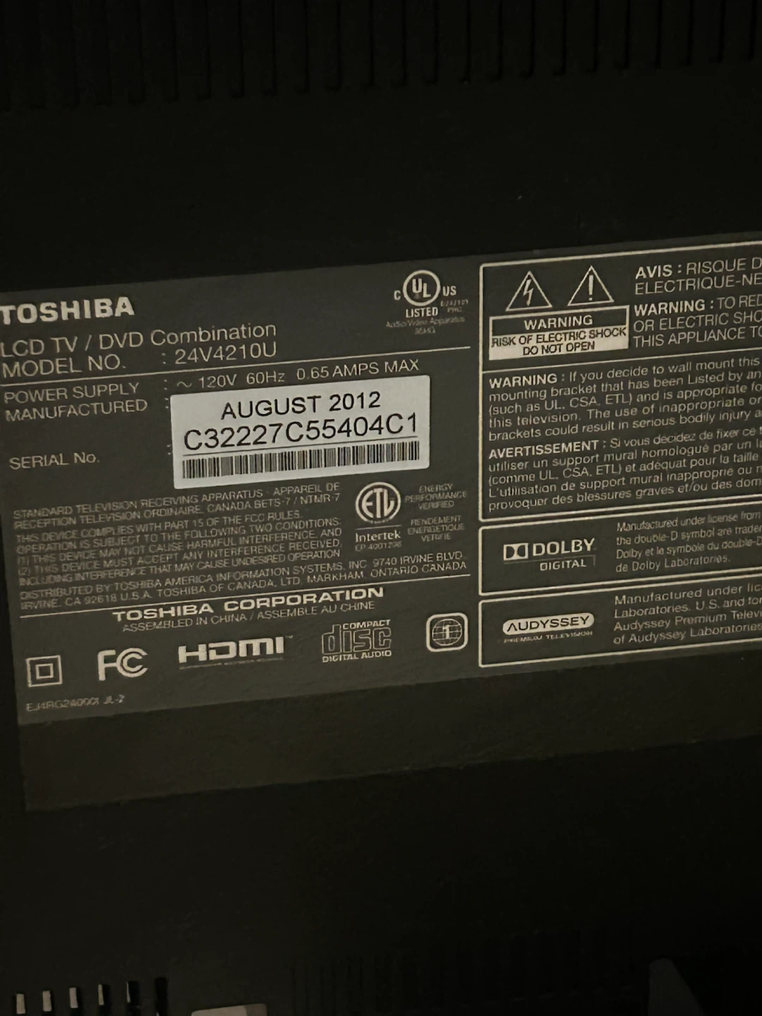 Toshiba LCD TV/DVD Combination 24" - Model 24V4210U - photo 4