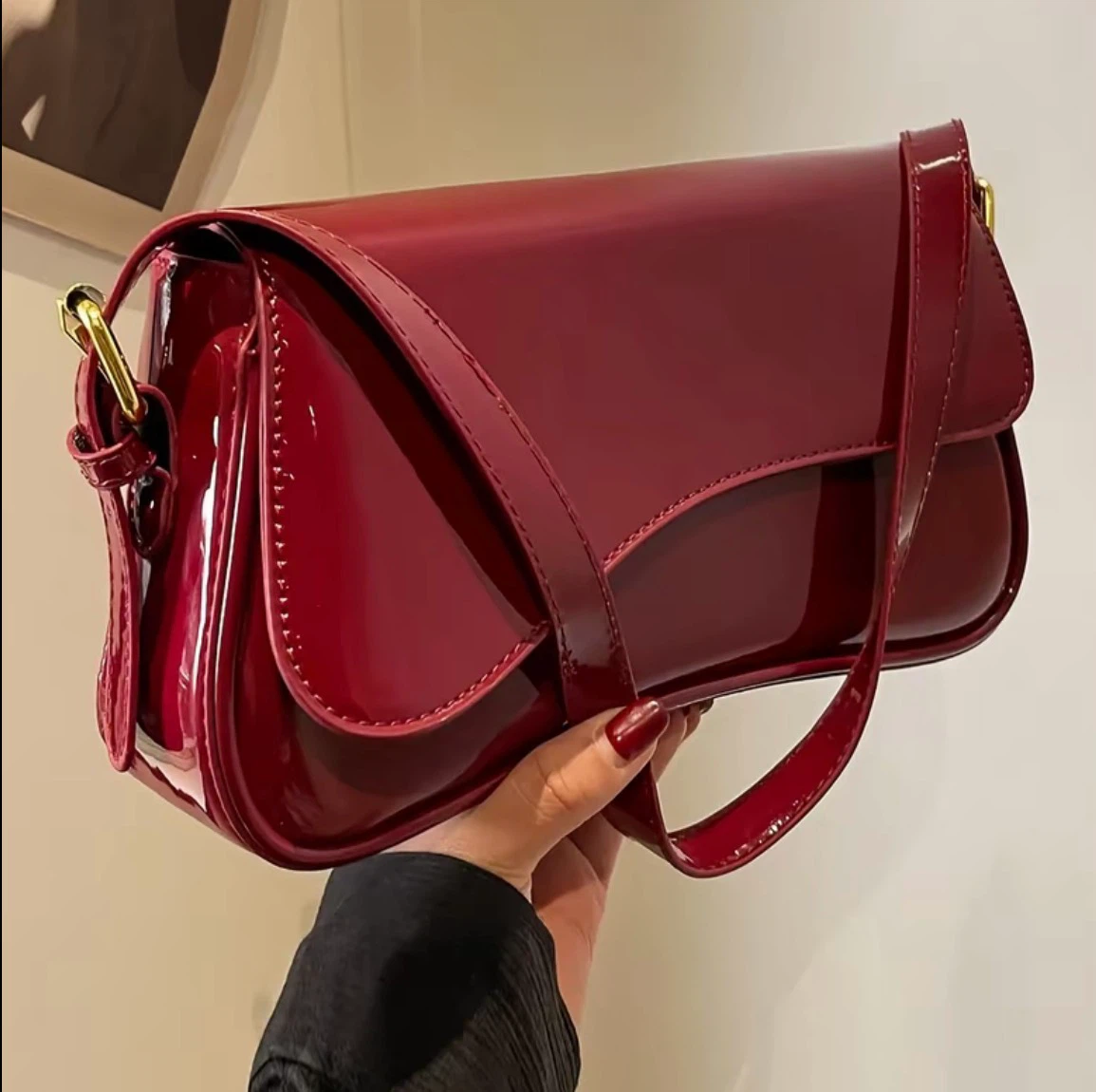 Glossy Red Shoulder Bag