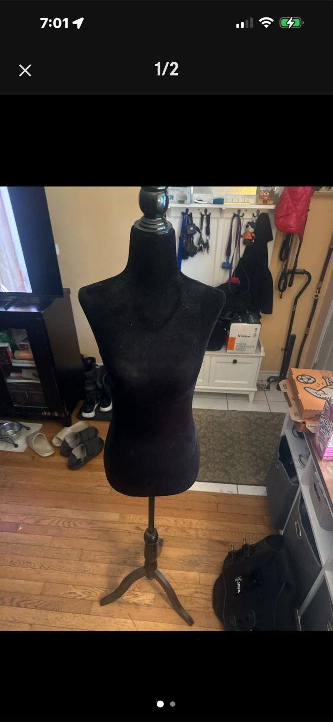 Black Dress Form Mannequin with Wooden Base