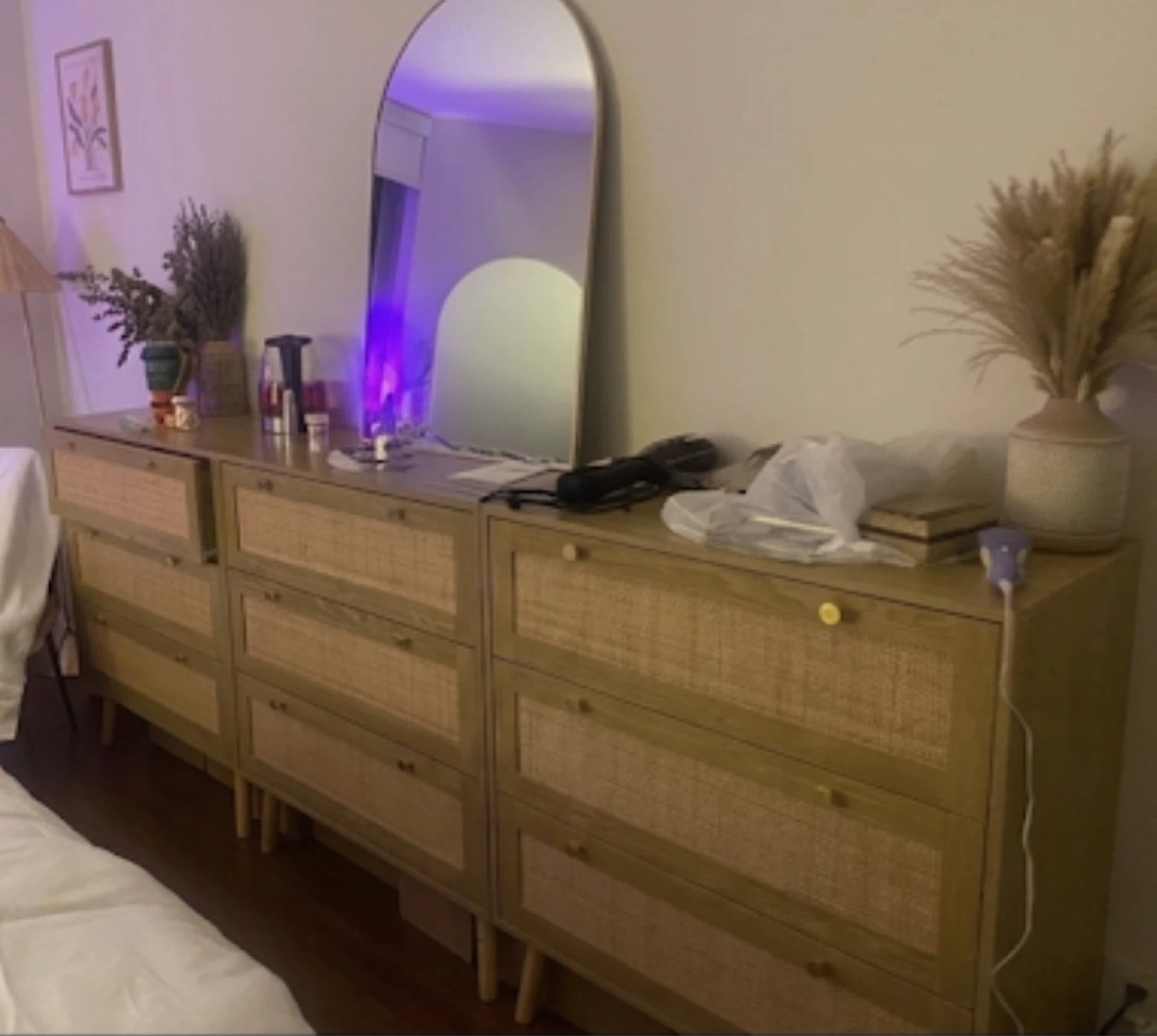 Wood Rattan 3 Drawer Dresser 31.5”W - moving sale