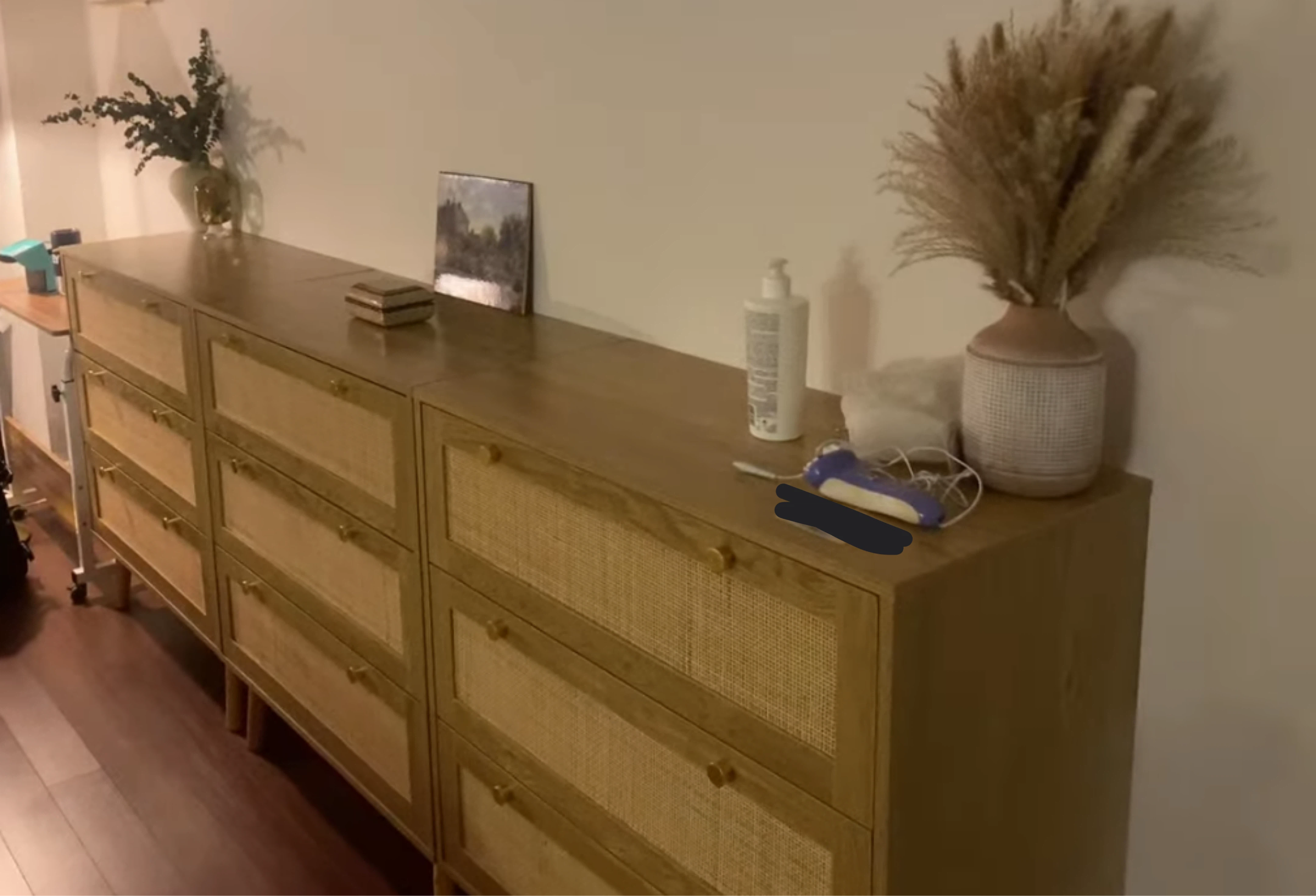 Wood Rattan 3 Drawer Dresser 31.5”W - moving sale - photo 2