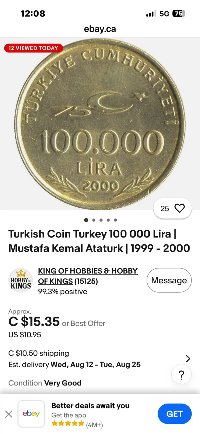 Turkish Coin 100,000 Lira | Mustafa Kemal Ataturk | 2000 - photo 3