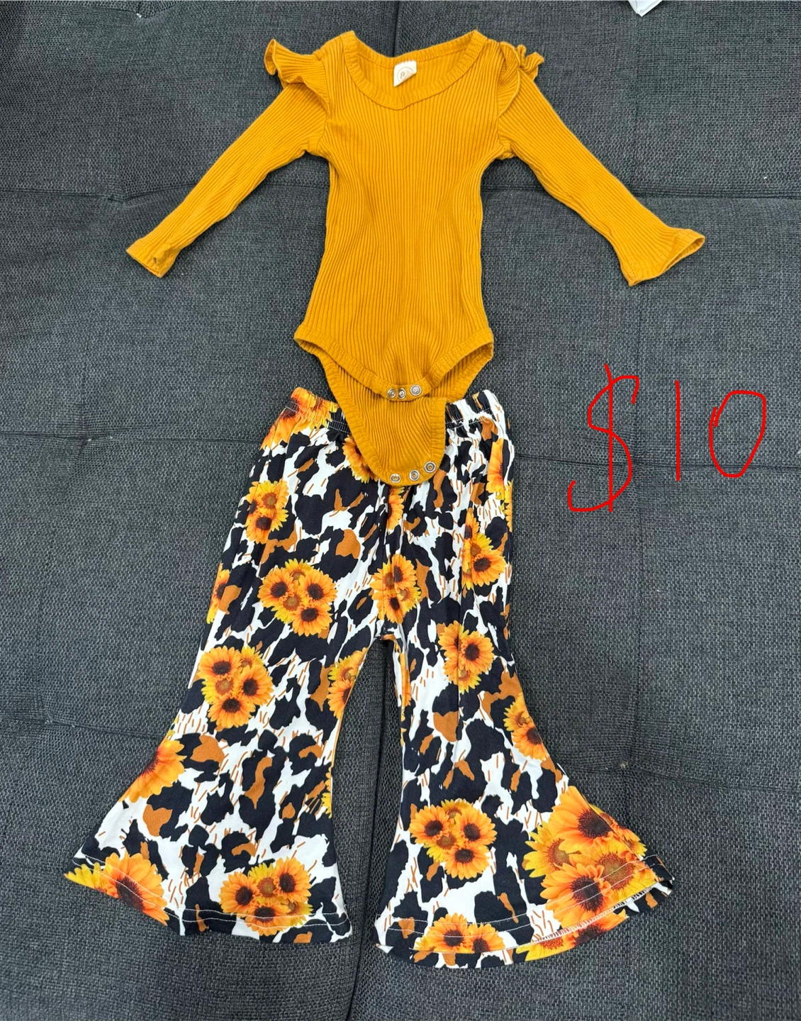 Baby Outfit - Long Sleeve Bodysuit & Bell Bottom Pants