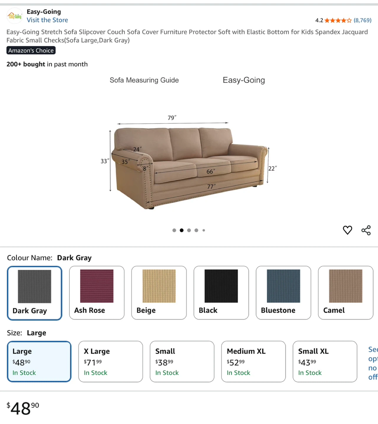 Easy-Going Stretch Sofa Slipcover - Dark Gray, Large - photo 2