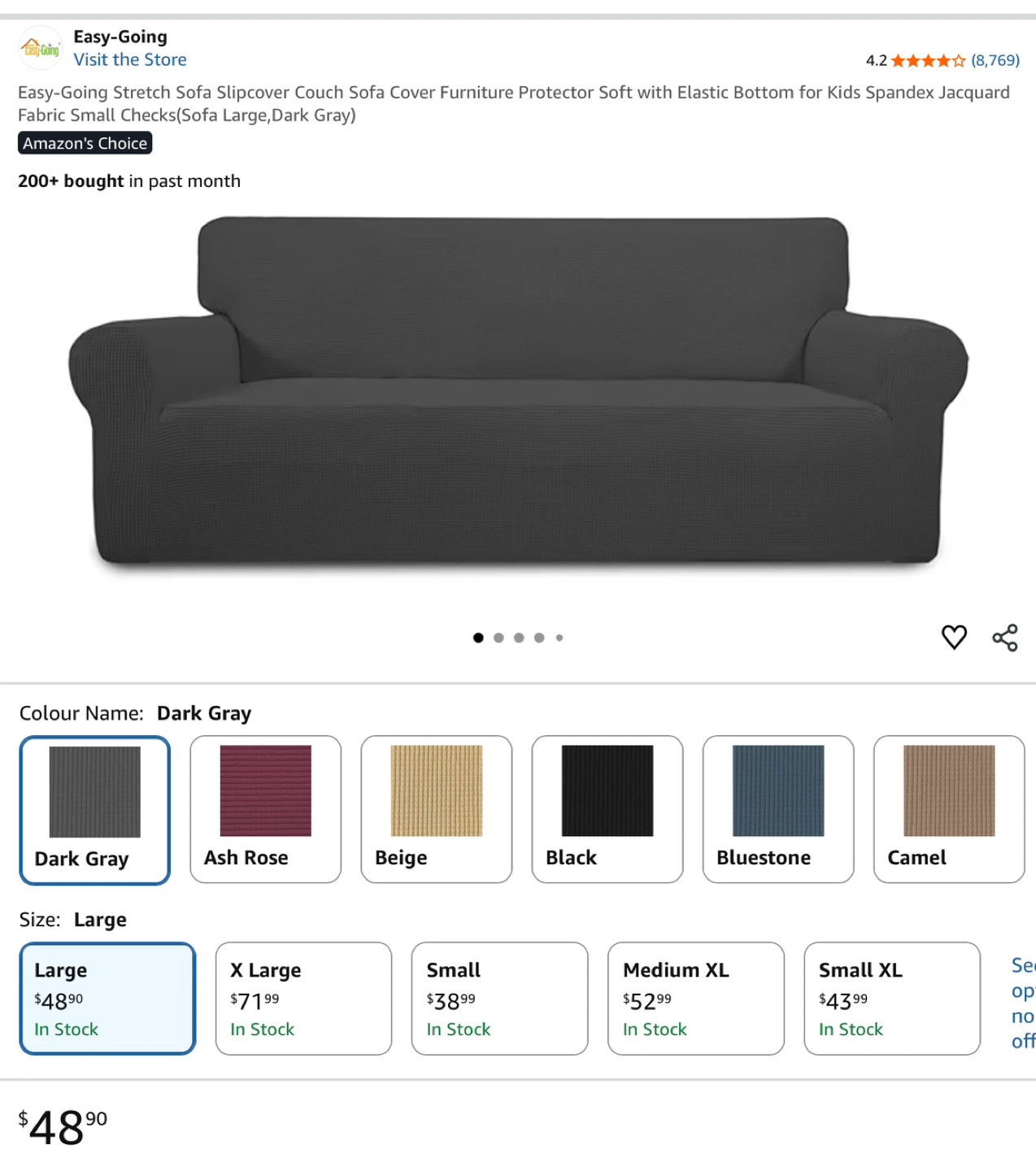 Easy-Going Stretch Sofa Slipcover - Dark Gray, Large