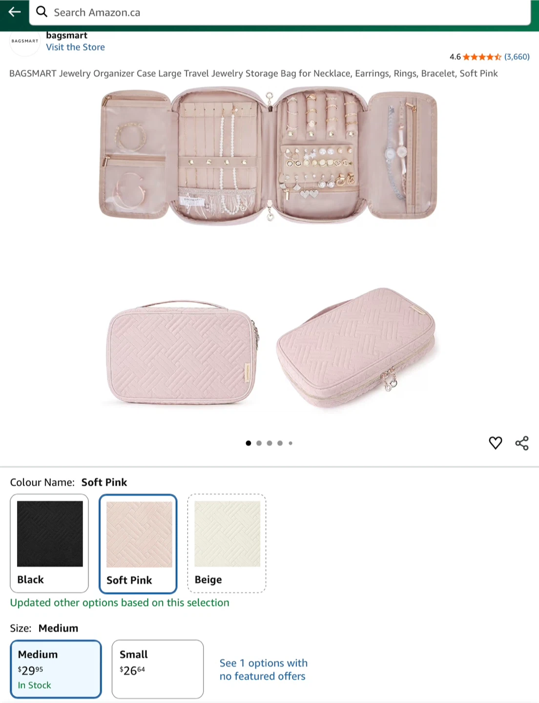 BAGSMART Jewelry Organizer Case - Soft Pink, Medium