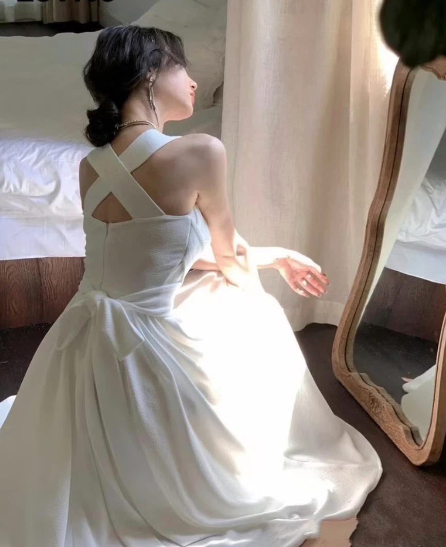 White Halter Neck Midi Dress - photo 3